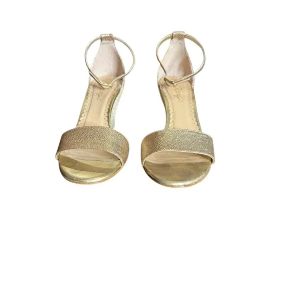 Lilly Pulitzer Gold Metallic Espadrille Wedge Sandals Ankle Strap 7.5
